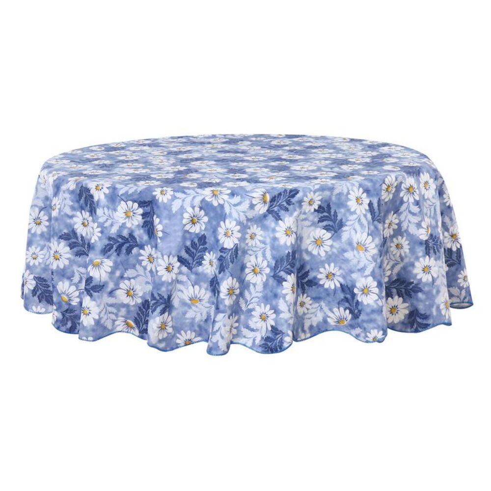 Waterproof Vinyl Round Tablecloth 71" Dia for Decoration Blue Floral Tablecloth